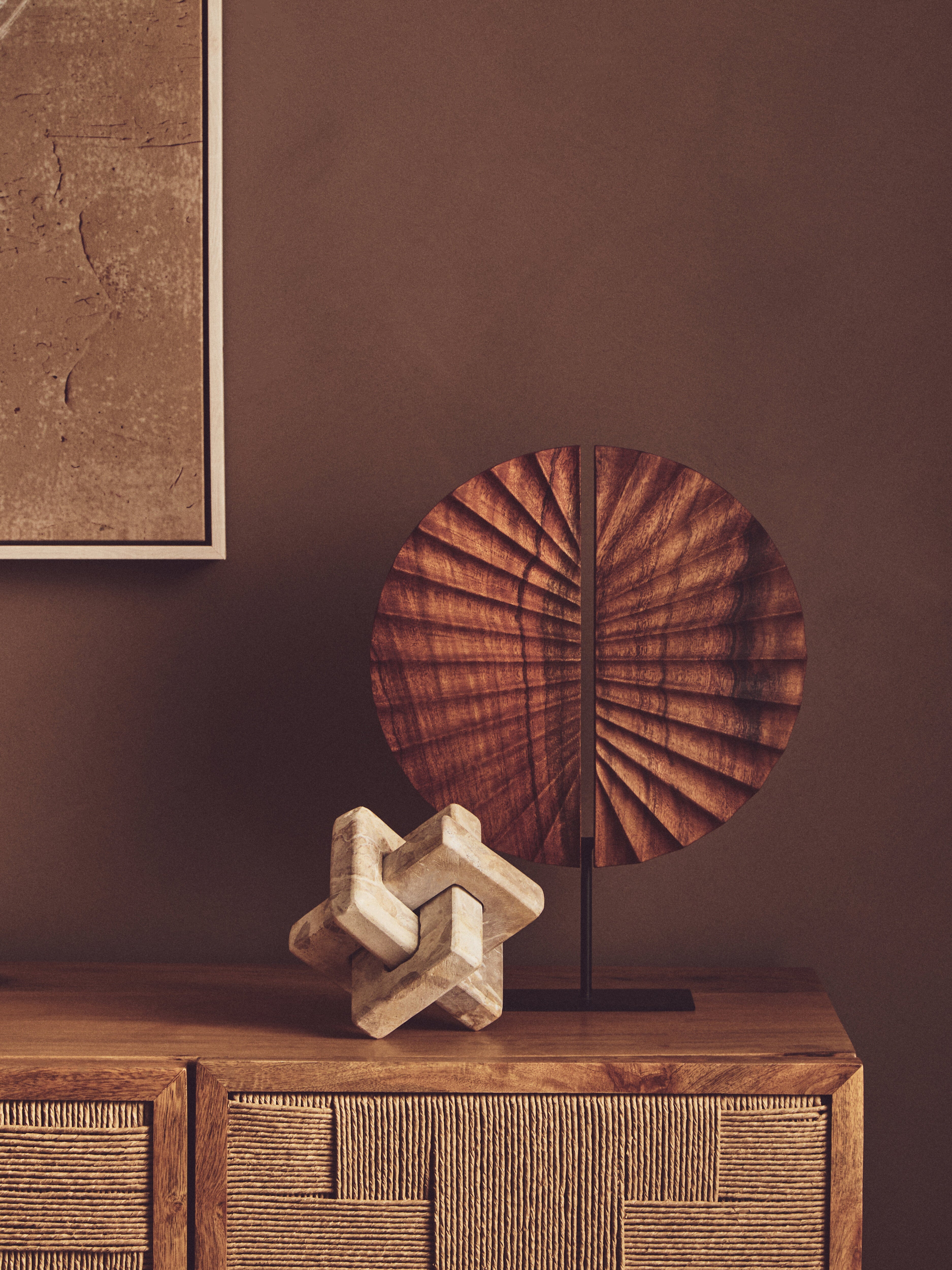 Lindos Brown Wood Sculpture With Black Base